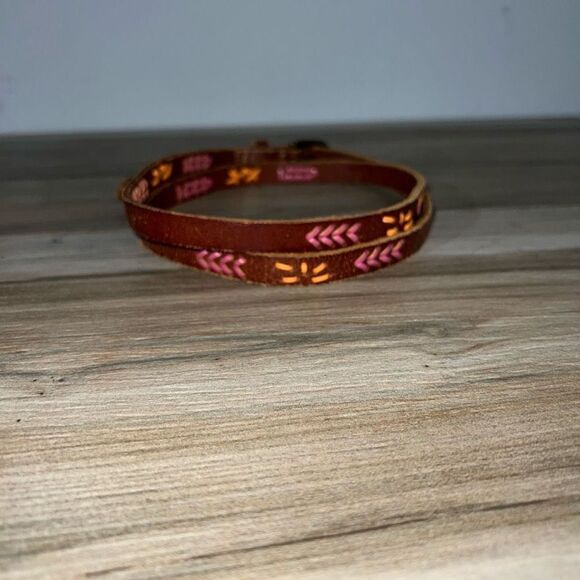 J. Crew Skinny Leather Belt Women Small Hot Pink Orange Brown Gold Tone Buckle - Picture 3 of 7